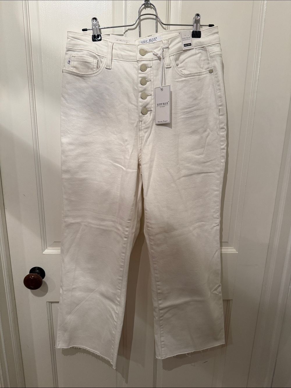 Judy Blue Cream High-Rise Button-Fly Cropped Jeans